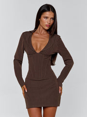 KESSIA MINI DRESS BROWN PINSTRIPE