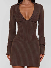KESSIA MINI DRESS BROWN PINSTRIPE