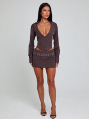 KESSIA MINI SKIRT BROWN PINSTRIPE