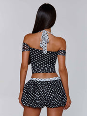 MARLOWE TOP BLACK POLKA DOT