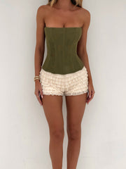 SOLA MESH CORSET TOP KHAKI