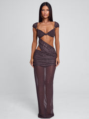 EULALIE MAXI DRESS BROWN POLKA DOT