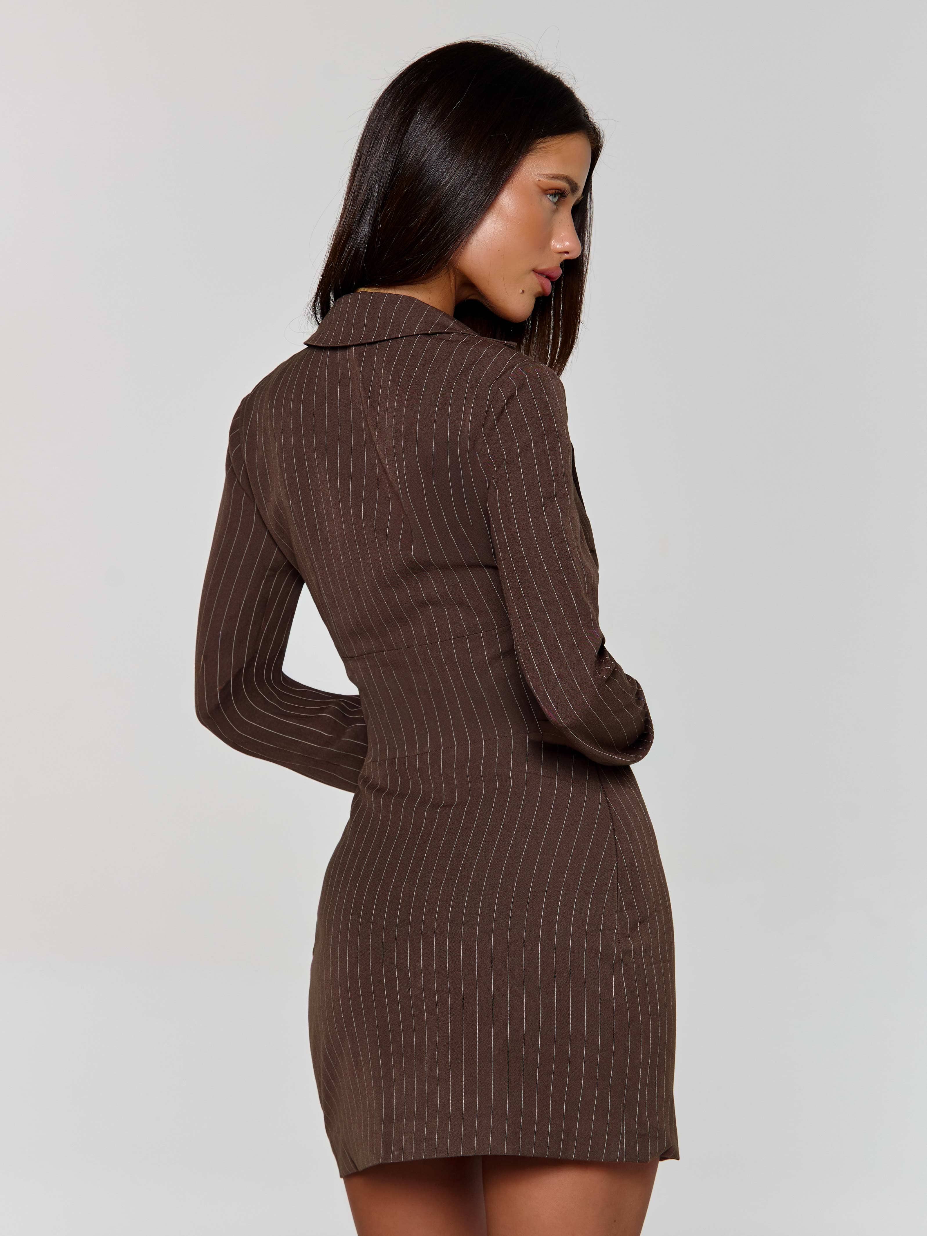 KESSIA MINI DRESS BROWN PINSTRIPE