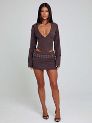 KESSIA MINI SKIRT BROWN PINSTRIPE