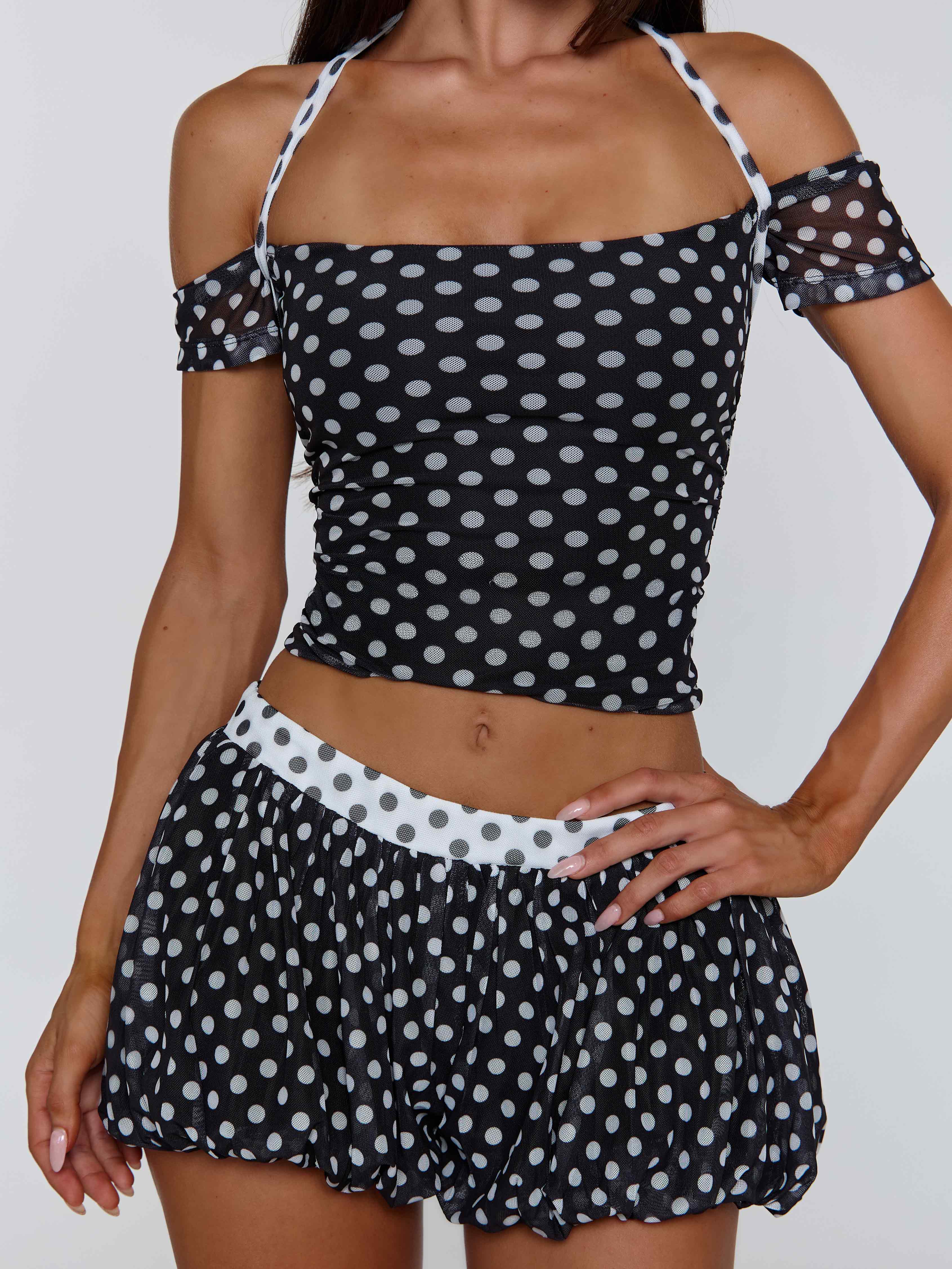 MARLOWE TOP BLACK POLKA DOT
